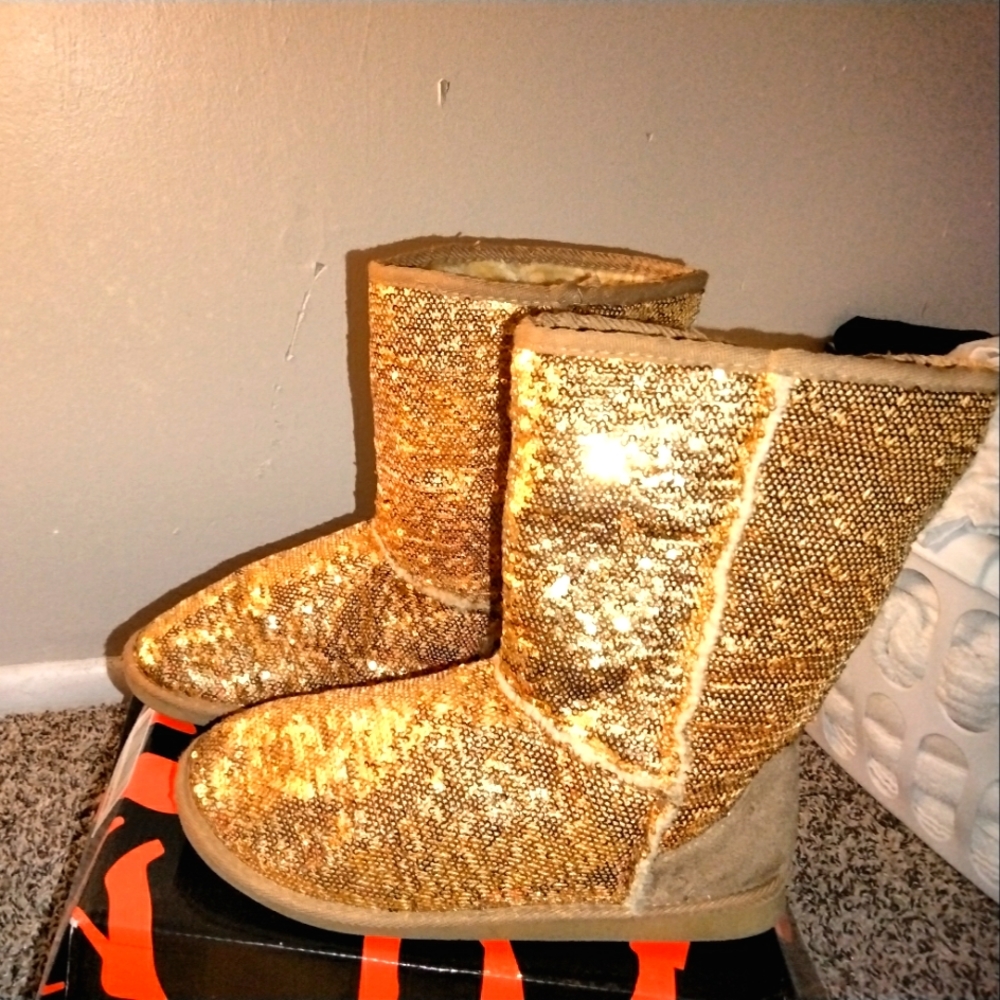 Lightly Used Gold Sequin Faux Ugg Boots